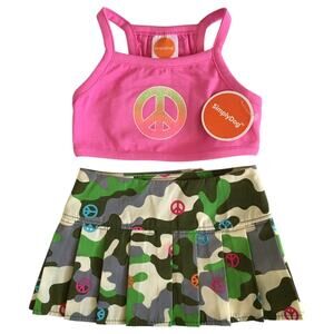 SimplyDog Dog Outfit Size Small Pink Tank Top Camo Peace Skirt 2 Piece Set NWT